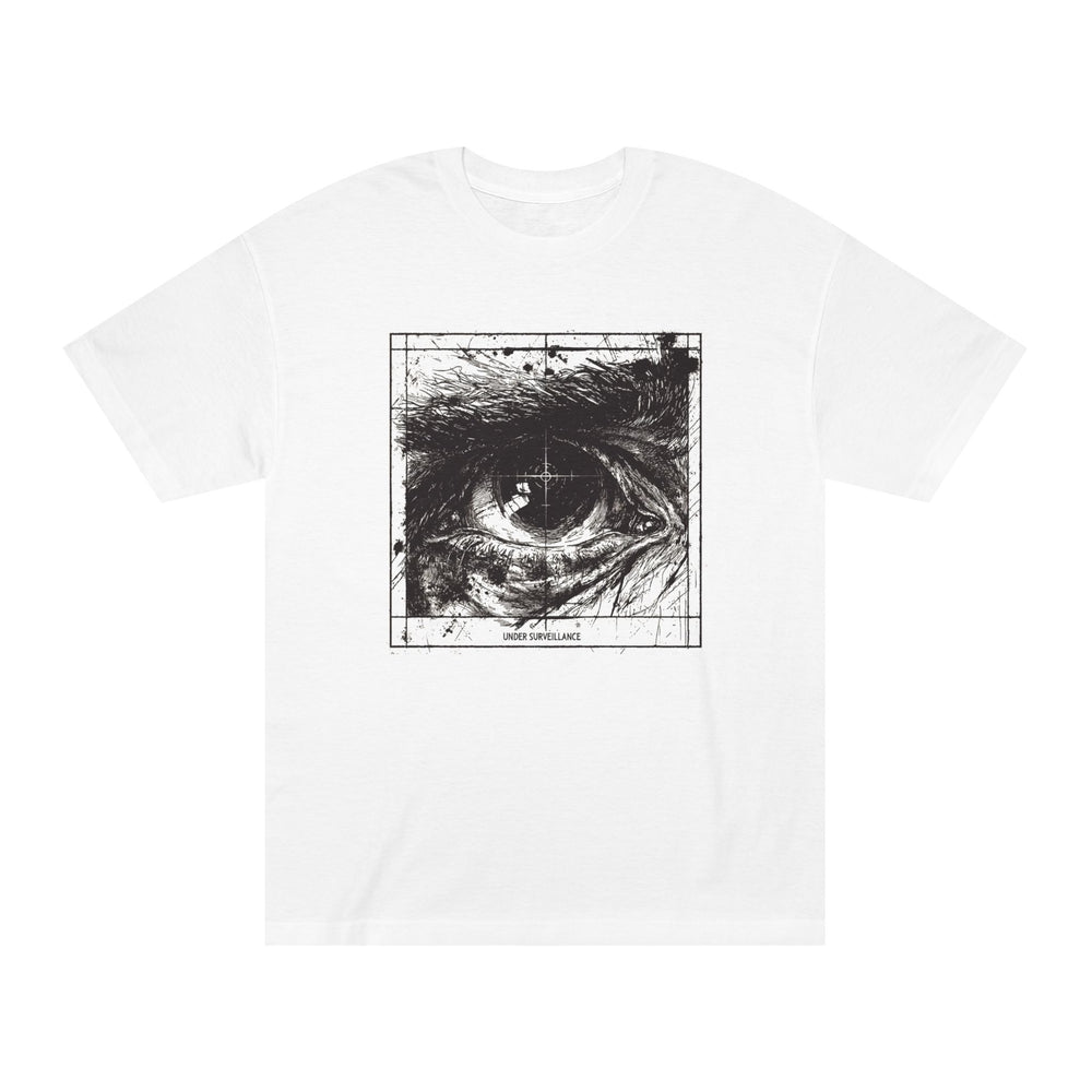 Under Surveillance engraved eye crosshair graphic tee white — Apex Archive streetwear