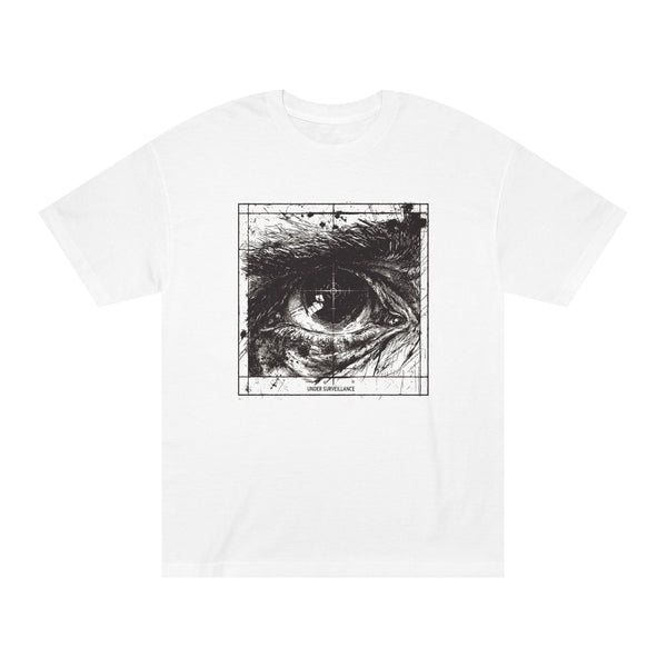 Under Surveillance engraved eye crosshair graphic tee white — Apex Archive streetwear